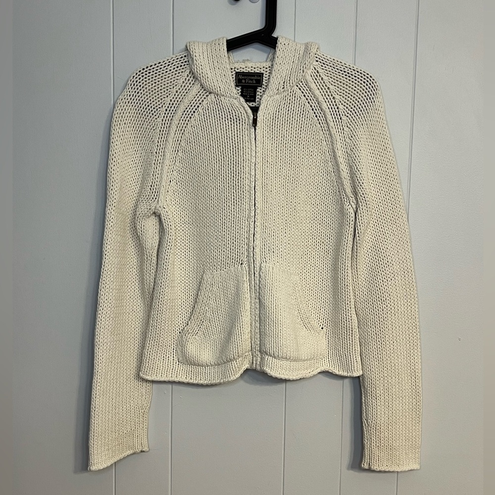 vintage Abercrombie & Fitch‎ popcorn-knit zip-up hoodie Size M